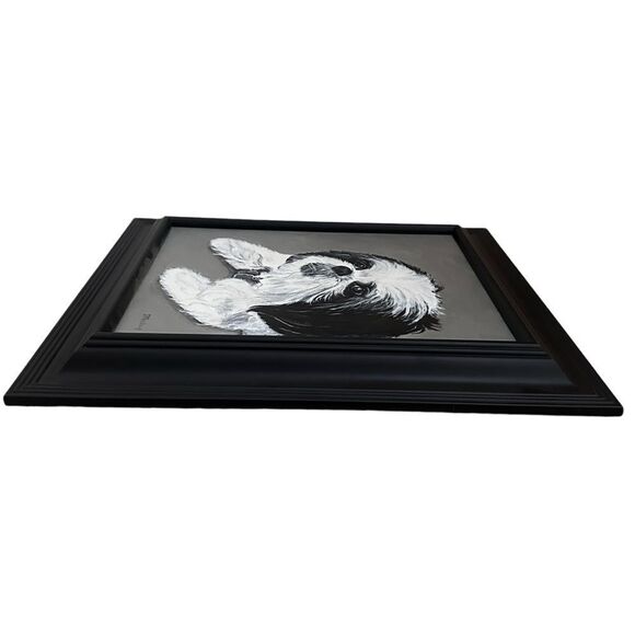 Shih Tzu Dog Puppy Artist Signed Painting Portrait Black Frame 15”x18” Eclectic - Picture 4 of 11